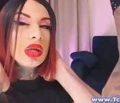 Elegant Redhead Shemale Gives Blowjob to Thick Cock